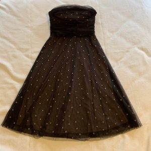 BCBG Brown W. Gold Polka Dots Strapless Dress